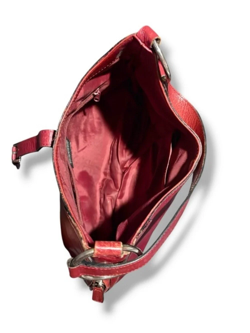 WILSONS LEATHER Red Hobo Shoulder Bag Expandable Bottom Snap Closure VINTAGE